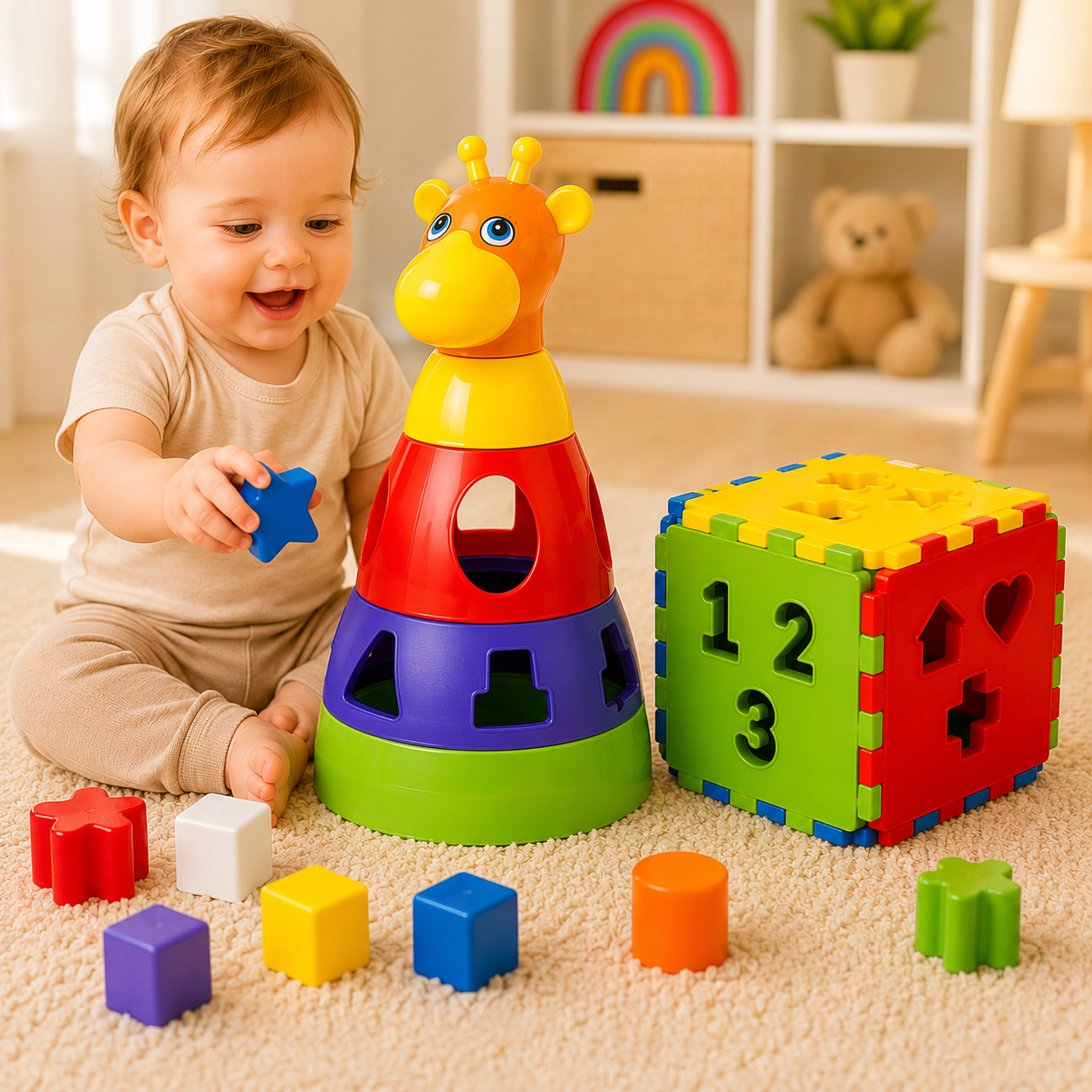 Kit de Brinquedos para Bebês de 1 Ano Menino e Menina Colorido – Capa